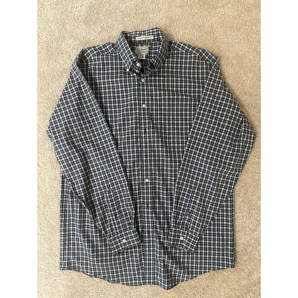 LL Bean Shirt Men’s Size L-Tall Long Sleeve Button Up Plaid Wrinkle Resistant
